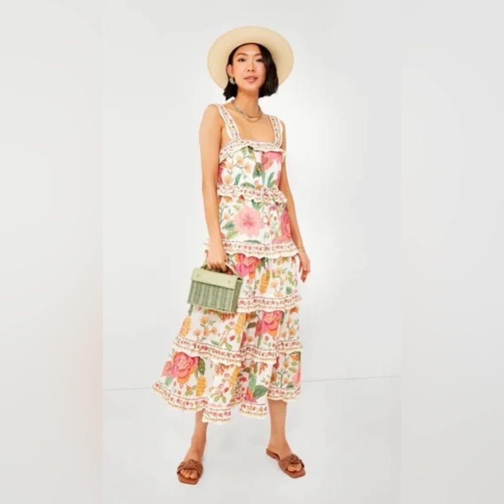 FARM Rio Floral Tiered Maxi Dress in Pink, Green & Yellow - Picture 9 of 10